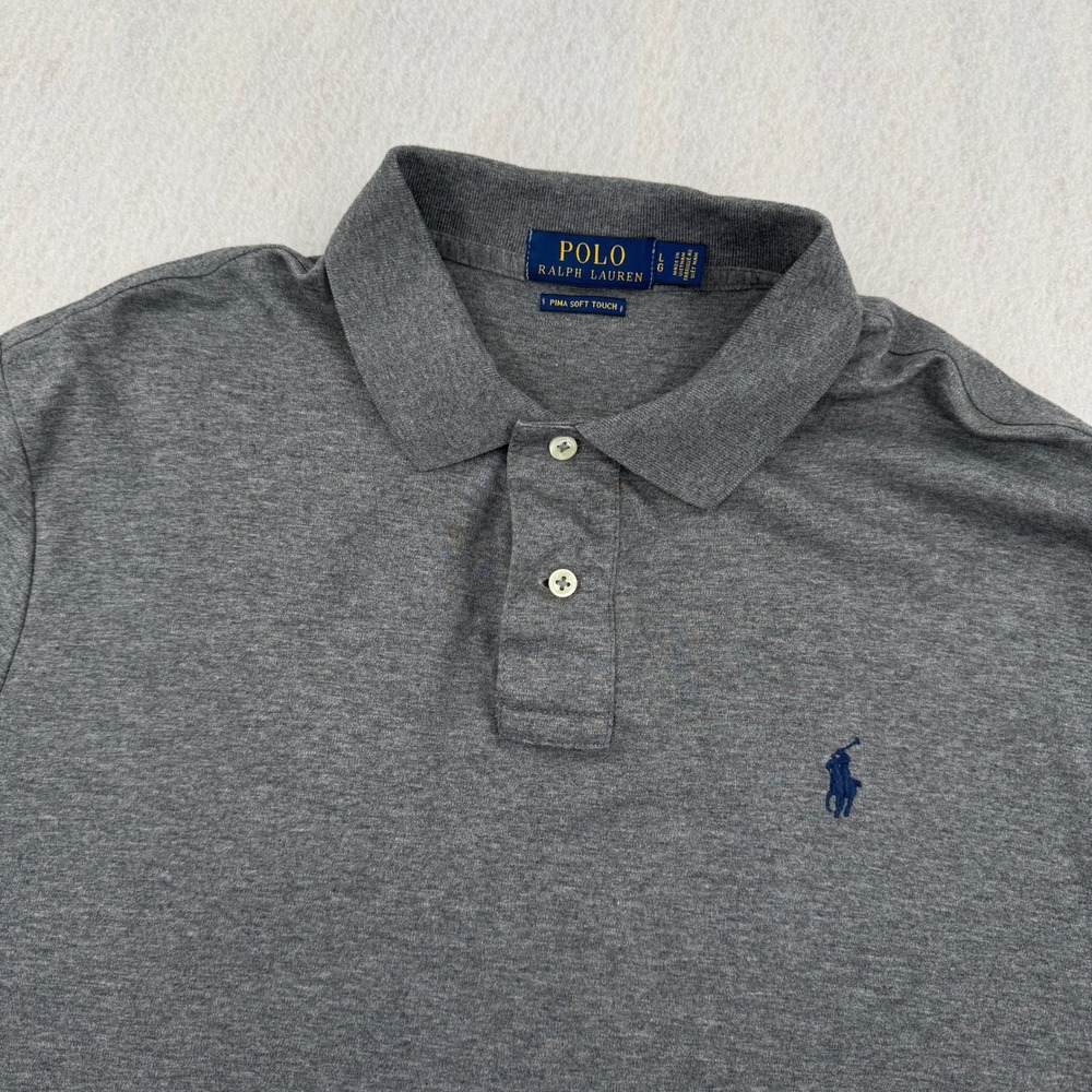 Polo Ralph Lauren Mens L Gray Pima Soft Touch Cotton Short Sleeve Polo Shirt